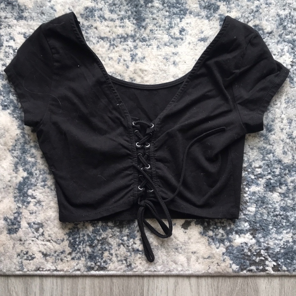 Lace up back black crop